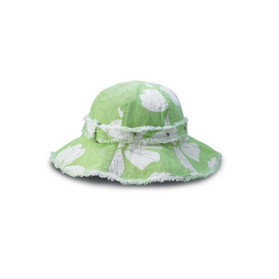 Ladies Canvas Flower Floral Print Hat, Light Mint
