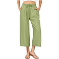 thumbnail image 1 of Ladies Capris Athletic Pants Women's Wide Leg Linen Capris, Summer Lightweight Drawstring Waist Pants Loose Fitting Casual Cropped Trousers with Pockets for Beach Green L, 1 of 5