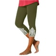 thumbnail image 1 of Ladies Capris Pants Women Floral Lace High Waisted Yoga Capris Solid Cropped Pants Casual Summer Polyester Soft Stretch Capris Leggings Green-1 m, 1 of 7