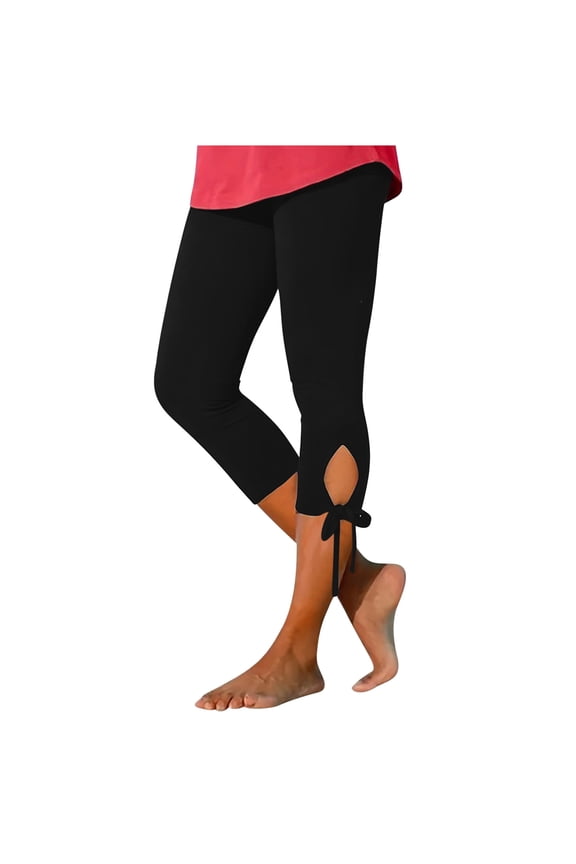 Ladies Capris with Pockets Cropped Flare Pant Leg Cut Juniors Size Polyester Summer Pants Capris Pants Style C-96 Black XL