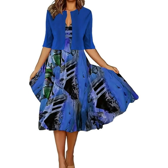 Ladies Cardigan Elegant Long Skirt Printed Dress Women's Oversized Coat Two Piece Set