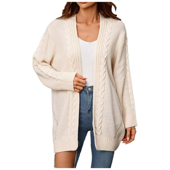 Ladies Cardigan Sweater for Fall Comfy Cotton Open Front Long Sleeve Knit Cardigans Loose Casual Knitwear Jacket