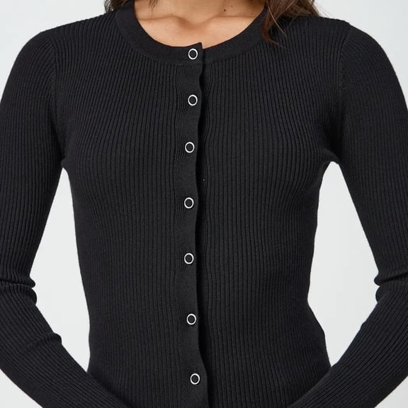 Ladies Cardigan Sweaters Long Sleeve Knit Crew Neck Button Down Women Cardigan Open Front Black Cardigan Early Fall Fashion