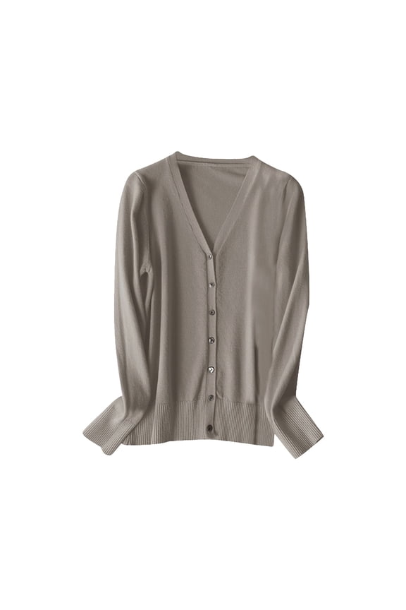Ladies Cardigan Sweaters Long Sleeve Knit V-Neck Button Down Cardigan for Women Open Front Khaki Sweaters Fall Outfits