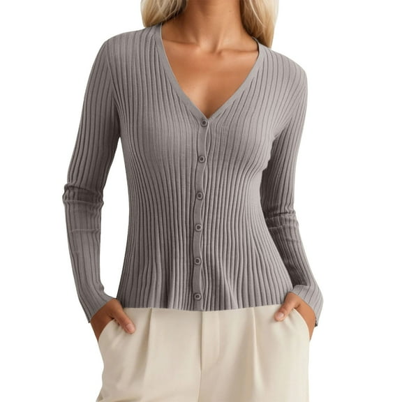 Ladies Cardigan Sweaters Long Sleeve Knit V-Neck Button Down Womens Lightweight Sweaters Open Front Grey Cardigan Fall Outfits