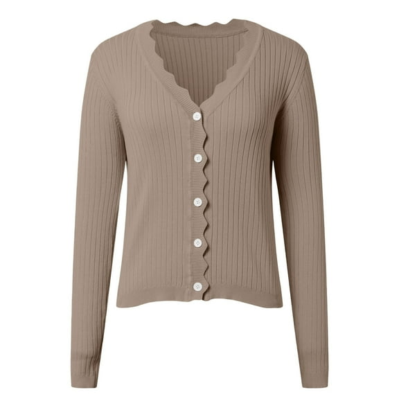 Ladies Cardigan Sweaters Long Sleeve Knit V-Neck Button Up Lightweight Cardigans for Women Open Front Khaki Layering Top Women's Clothing