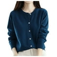 thumbnail image 1 of Ladies Cardigan Sweaters Long Sleeve Round Neck Knitted Button Up Womens Sweater Open Front Dark Blue Layering Top Winter Clothing for Women, 1 of 5