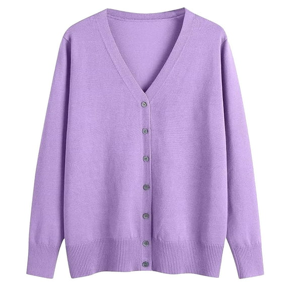 Ladies Cardigan Sweaters Long Sleeve V Neck Knitted Button Down Light Weight Cardigan Women Open Front Light Purple Cardigan Fall Fashion