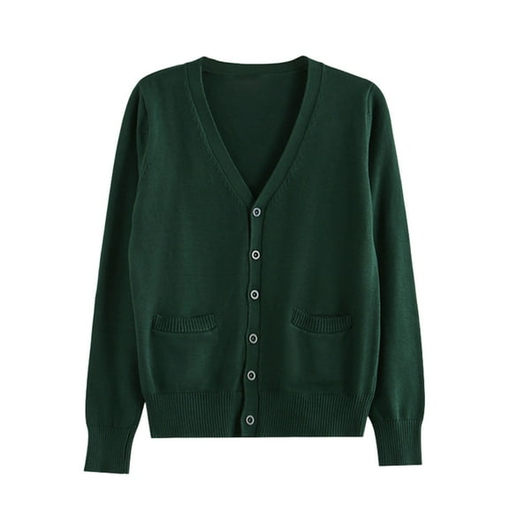 Ladies Cardigan Sweaters Long Sleeve V Neck Knitted Button Down Womens Cardigan Open Front Dark Green Sweaters Womens Fashion