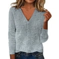 thumbnail image 1 of Ladies Cardigan Sweaters Long Sleeve V Neck Knitted Button Down Womens Lightweight Sweaters Open Front Grey Layering Top Fashion Clothing, 1 of 5