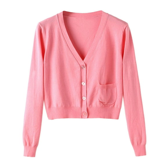 Ladies Cardigan Sweaters Long Sleeve V Neck Knitted Button Down Womens Lightweight Sweaters Open Front Pink Layering Top Fall Outfits for Women