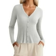 thumbnail image 1 of Ladies Cardigan Sweaters Long Sleeve V Neck Knitted Button Up Light Sweaters for Women Open Front White Sweaters Fall Fashion Must Haves, 1 of 5