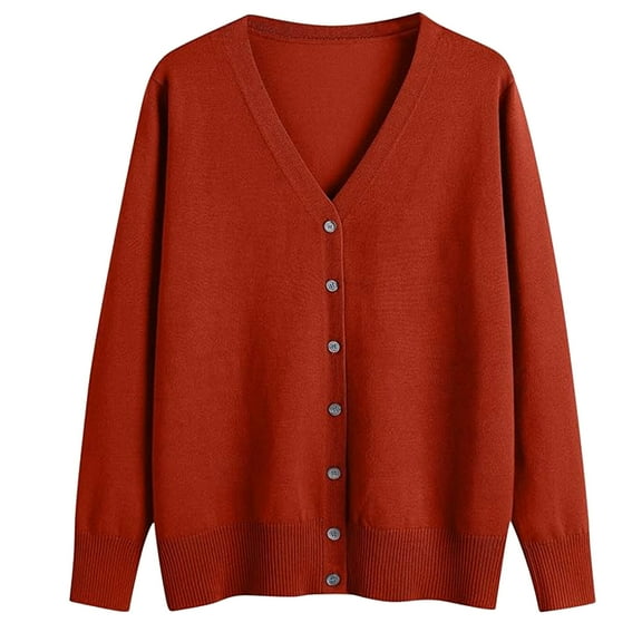 Ladies Cardigan Sweaters Long Sleeve V Neck Knitted Button Up Lightweight Sweaters for Women Open Front Wine Sweaters Fall Outfits