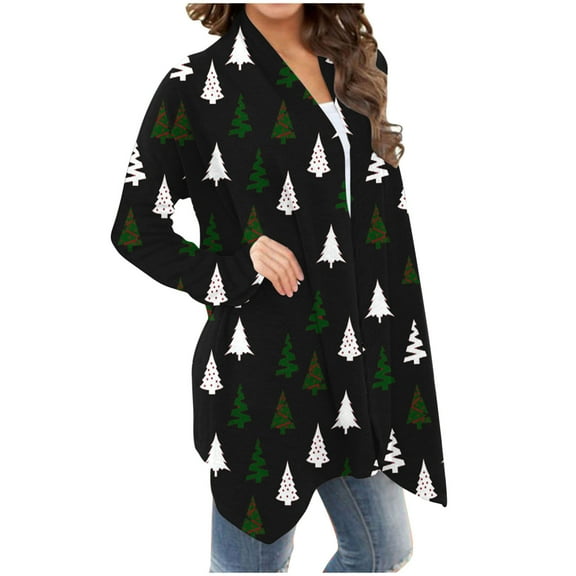 Ladies Cardigans,Xmas Print Long Sleeve Lightweight Cardigan for Women Xmas Cute Loose Fit Coat