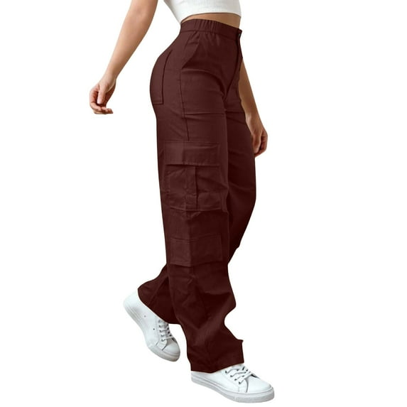 Ladies Cargo Pants, Audhol Cargo Pants for Women High Waisted Hiking Pants Baggy Stretchy Wide Leg Streetwear with 6 Pockets Women’S Cargo Pants Wine 4XL