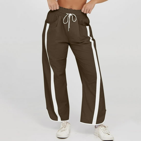 Ladies Cargo Pants Cotton Sweatpants Women Oversize Women'S Solid-Color Casual Straight-Button Pocket Work Pants Brown M