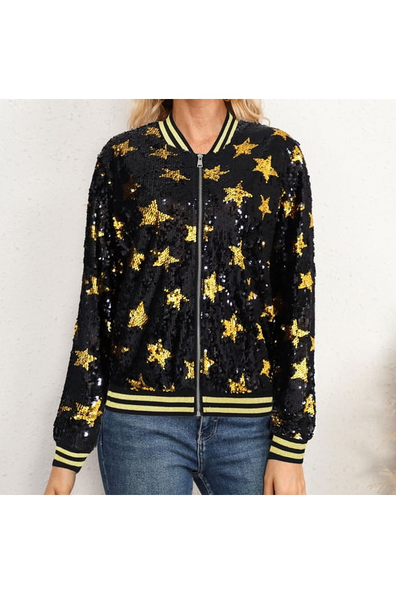 Ladies' Carnival Fashion Bead Top Shining Baseball Jacket Short Coat
