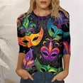 thumbnail image 1 of Ladies' Carnival Printed Round Neck Top Casual Loose 3/4 Sleeves Quarter Sleeves T Shirt Top Pack of Turtle Neck Top for Women Woman Tees Shirt Juniors Long Sleeve Running Shirts Long Fitted Shirts, 1 of 4