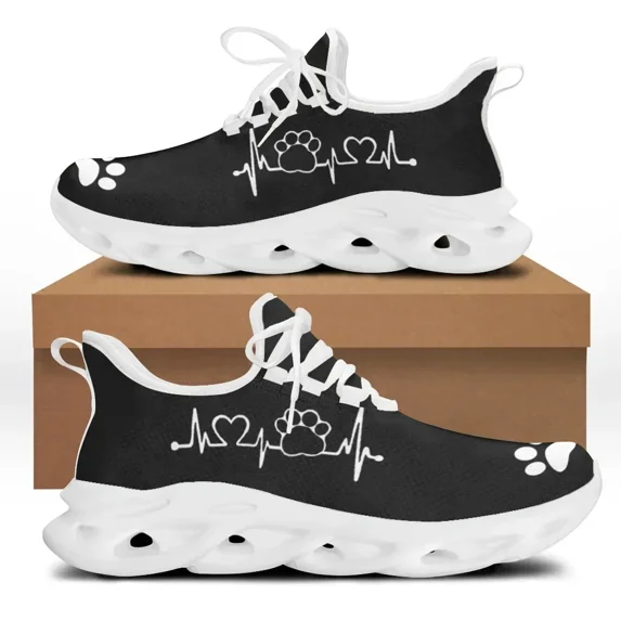 Ladies Casual Animal Paw Print Brand Design Women Lightweight Flat Sneakers Lace-Up Shoes