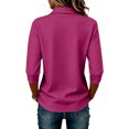 thumbnail image 1 of Ladies Casual Button Placket Collared Polo Shirts Three Quarter Sleeve Loose Summer Multi Color Tops M, 1 of 4