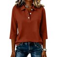 thumbnail image 1 of Ladies Casual Button Placket Collared Polo Shirts Three Quarter Sleeve Loose Summer Multi Color Tops S, 1 of 4