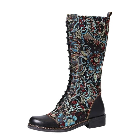 Ladies Casual Comfort Boots Shoes Boots For Womens Embroidered Vintage Boots Motorcycle Boots Ethnic Style Womens Boots Long Boots Shoes
