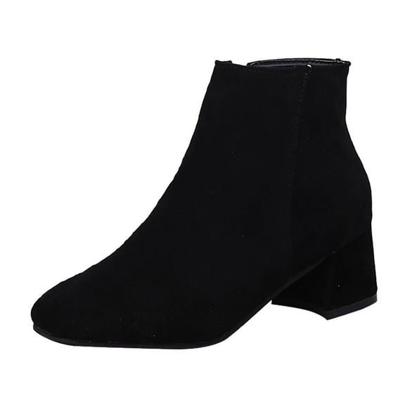 Women Fashion Waterproof Snow Boots Fashion Color Boots Block Suede Short Solid Heel Side Womens Zipper Boots Womens Boots