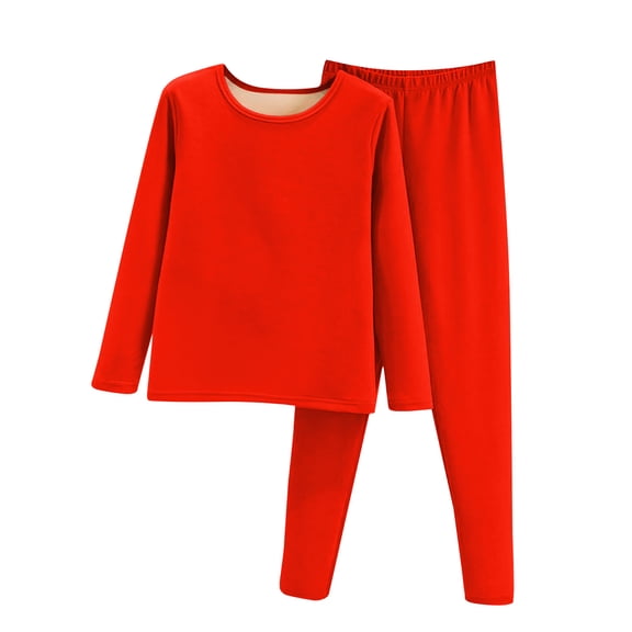 Ladies' Casual Comfortable Crew Neck Warm Plush Pajama and Pants Plus Size Loungewear Set Red Size XXXL