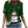 thumbnail image 1 of Ladies Casual Fashion Christmas Theme Snowflake Snowman Print V Neck Short Sleeved T Shirt Top, 1 of 4