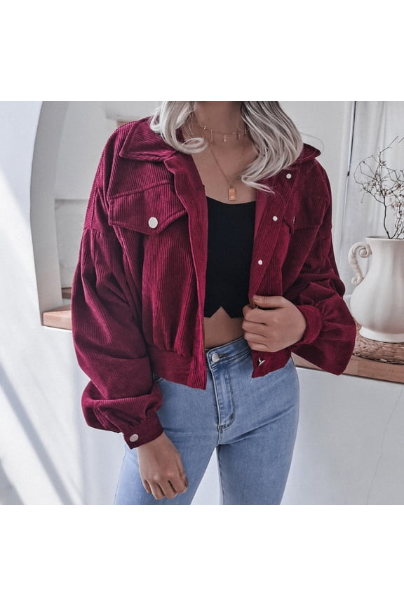 Ladies Casual Fashion Solid Color Loose Cardigan Long Sleeve Pocket Short Jacket Longer Womens Jackets Womens Coats Jackets Women with Hood Berry Jacket Clothes for Women Long Fitted Fall Jackets