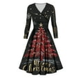 thumbnail image 1 of Ladies' Casual And Fashionable Christmas Tree Print Long Sleeved V-Neck Sexy Pocket Dress, Holiday Print, Retro Style, Party Wear, Comfort, Festive,Black,4XL, 1 of 5