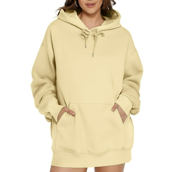 Ladies' Casual Fashionable Solid Color Long Sleeve Hooded Warm Shirt Loose Comfortable Hoodie Sweatshirt for Everyday Wear