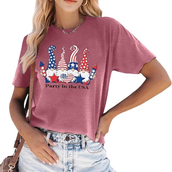 Ladies Casual Flag Print Crew Neck Top T Shirt Doll Design Comfortable And Stylish Long Sleeve T Shirt Tee T Shirts Short Sleeve under 10 Woman S Tee Shirt Women's T Shirt Womens Solid Color Top