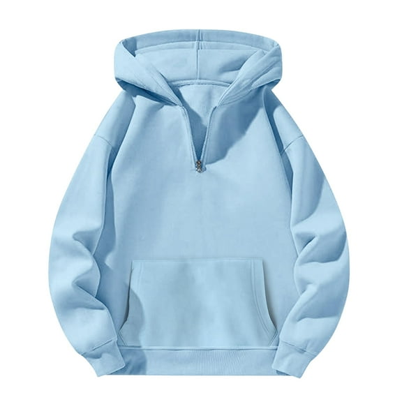 Ladies' Casual Japanese Style Half Zip Hooded Sweatshirt, Long Sleeve Pullover with Loose Fit for Streetwear, Daily Wear and All Season Comfort Blue S