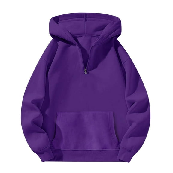 Ladies' Casual Japanese Style Half Zip Hooded Sweatshirt, Long Sleeve Pullover with Loose Fit for Streetwear, Daily Wear and All Season Comfort Dark Purple S
