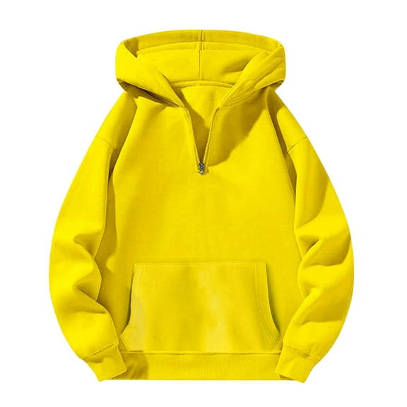 Ladies' Casual Japanese Style Half Zip Hooded Sweatshirt, Long Sleeve Pullover with Loose Fit for Streetwear, Daily Wear and All Season Comfort Yellow XL