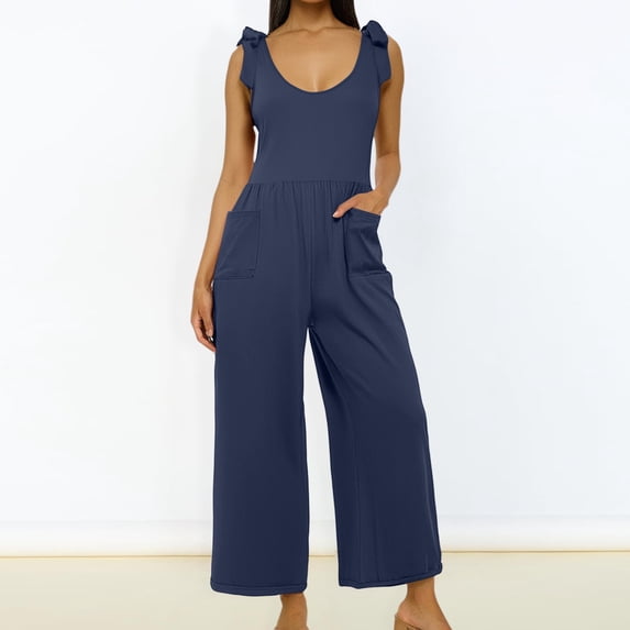Ladies Casual Jumpsuit Spaghetti Strap Loose Jumpsuit Overalls Pockets Summer Fashion Harem Cover Ups Jumpsuit Janitor Suit for Women Ladies Romper Jumpsuit Short Sleeve Pants Suits for Women Women