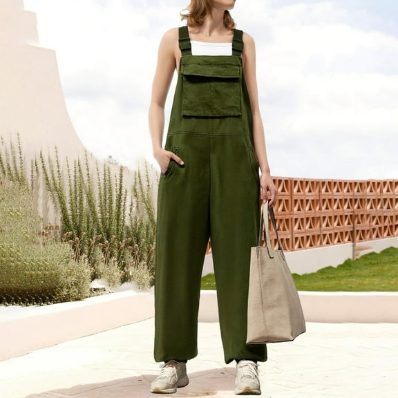 Ladies Casual Jumpsuit Spaghetti Strap Loose Jumpsuit Overalls Pockets Summer Fashion Harem Womens Romper Dress Sleeveless Long Sleeve Pant Suit for Women Sweat Overalls Overalls for Women Casual