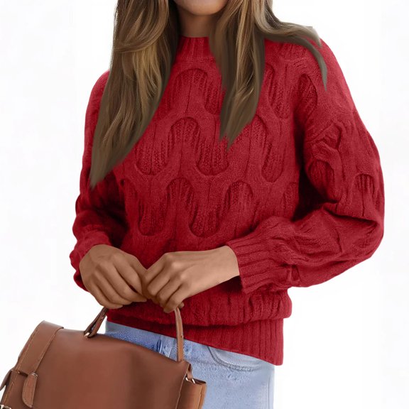 Ladies' Casual Loose Knit Sweater for Winter Home Wear and Relaxed Fashion, Cozy and Soft Design,Red,S