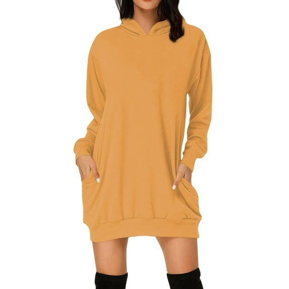 Ladies Casual Loose Long Sleeved Hooded Solid Color Dress Top Dress Dress Wrap Short Sleeve Beach Dress Casual Summer Clothes Womens Dress Summer Dresses for Womens Summer Swing Dress Concert Dresses