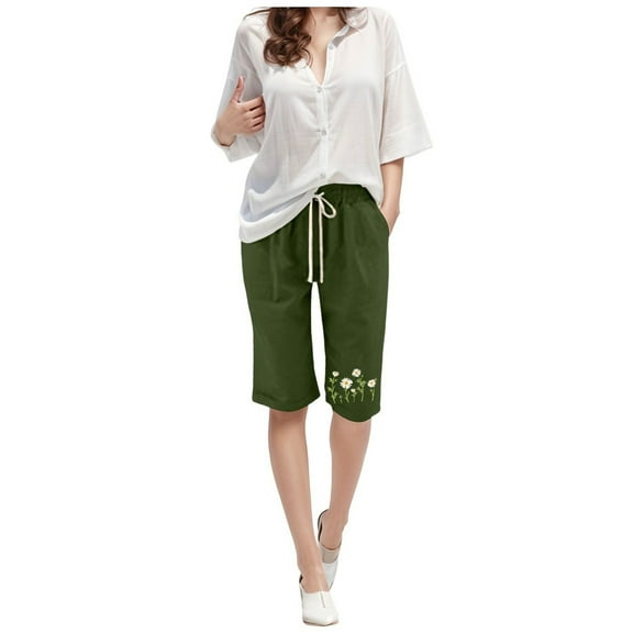 Ladies' Casual Mid-Length Pants with Dog Print Elastic Waistband, Oversized and Loose Fit