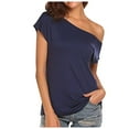 thumbnail image 1 of Ladies Casual Off Shoulder Solid Color Irregular Short Sleeve T-Shirt - Lightweight 80s Party Top - Machine Washable & Classic Fit, 1 of 6