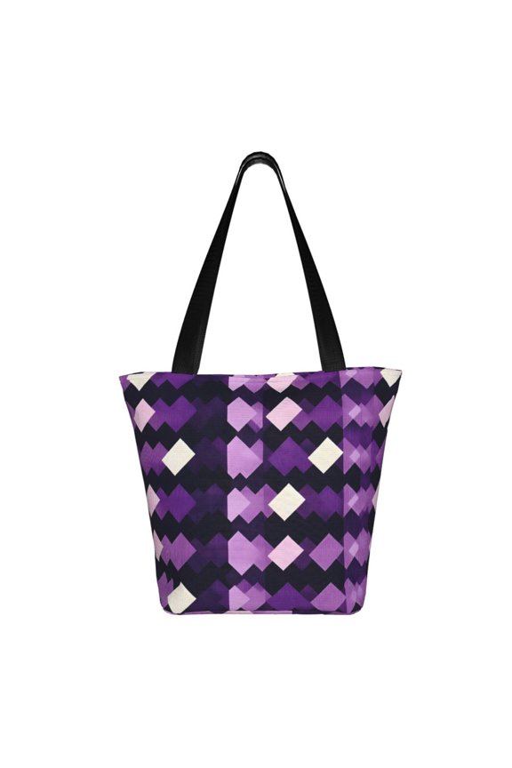 Ladies Casual One Shoulder Carry Shopping Bag Large Capacity Light 1311in Used For Shopping Beach Play Travel Shopping Violet Retro Houndstooth_1
