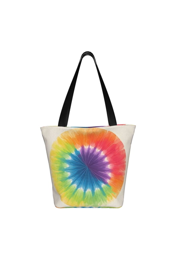 Ladies Casual One Shoulder Carry Shopping Bag Large Capacity Light 1311in Used For Shopping Beach Play Travel Shopping Darkorchid Tie Dye Background Rainbow Colors