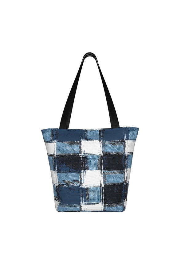 Ladies Casual One Shoulder Carry Shopping Bag Large Capacity Light 1311in Used For Shopping Beach Play Travel Shopping Mediumblue Houndstooth Buffalo Plaid Tartan Check Scotland Hand-Drawn Sketch_4
