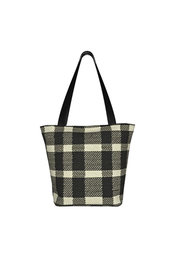 Ladies Casual One Shoulder Carry Shopping Bag Large Capacity Light 1311in Used For Shopping Beach Play Travel Shopping Olive Houndstooth Buffalo Plaid Tartan Check Scotland_3
