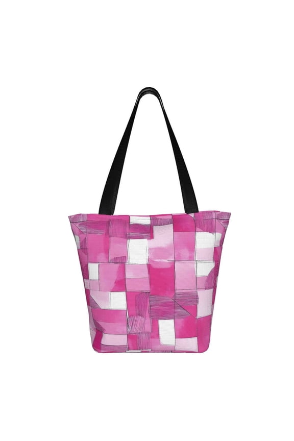 Ladies Casual One Shoulder Carry Shopping Bag Large Capacity Light 1311in Used For Shopping Beach Play Travel Shopping Pink Abstract Houndstooth Hand-Drawn Sketch_2