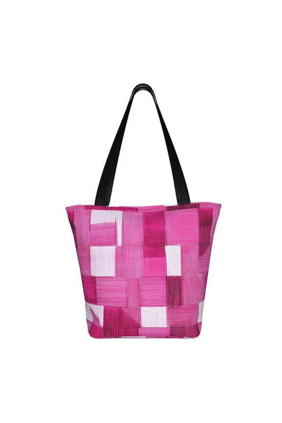 Ladies Casual One Shoulder Carry Shopping Bag Large Capacity Light 1311in Used For Shopping Beach Play Travel Shopping Pink Abstract Houndstooth Hand-Drawn Sketch_1