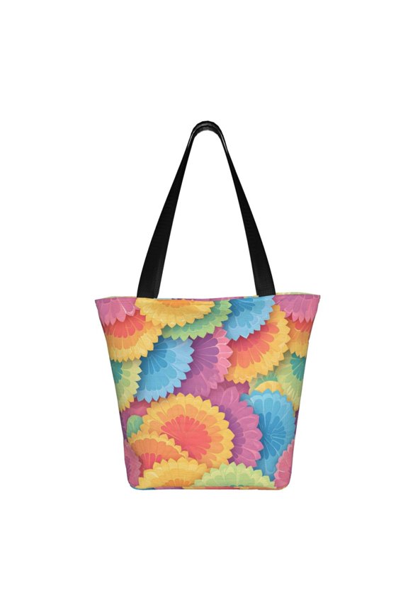 Ladies Casual One Shoulder Carry Shopping Bag Large Capacity Light 1311in Used For Shopping Beach Play Travel Shopping Tie-Dye Pattern Bright Colors (3)