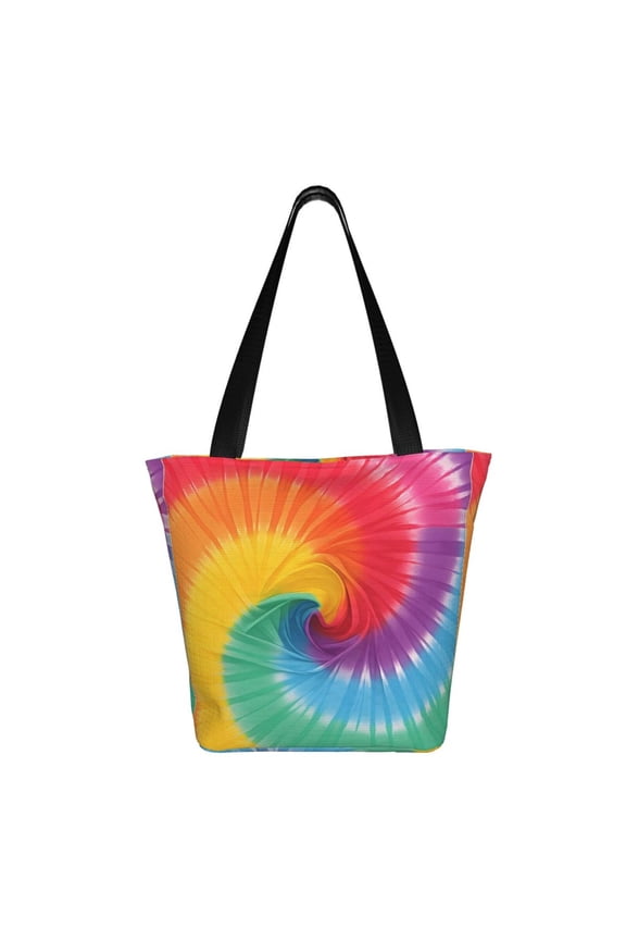 Ladies Casual One Shoulder Carry Shopping Bag Large Capacity Light 1311in Used For Shopping Beach Play Travel Shopping Tie-Dye Pattern Rainbow Colors (3)